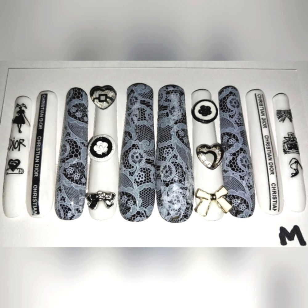 Hand crafted custom print 10pc 3xl acrylic press on nails sz medium
